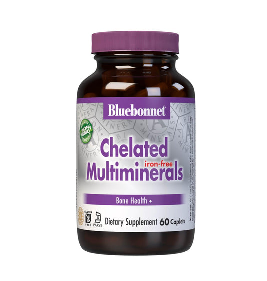 Pre-Order | Arrives in 5–10 Days – Bluebonnet Nutrition High Potency Chelated Multiminerals (Iron-Free), Albion Chelated Minerals, Soy-Free, Gluten-Free, Non-GMO, Kosher Certified, Dairy-Free, 60 Caplets, 20 Servings