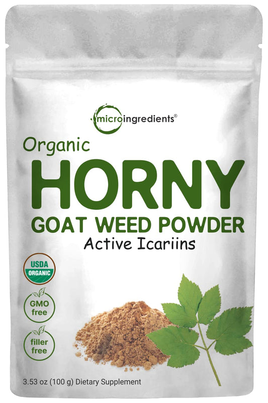 Pre-Order | Arrives in 5–10 Days – Maximum Strength Organic Pure Horny Goat Weed with Active Icariins for Men and Women, 100 Grams, Organic Epimedium Powder for Energy and Immune System Booster, Filler Free and Vegan Friendly