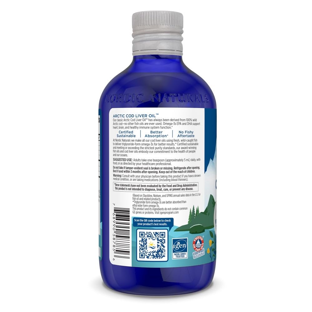 Pre-Order | Arrives in 5–10 Days – Nordic Naturals Arctic Cod Liver Oil, Lemon - 8 oz - 1060 mg Total Omega-3s with EPA & DHA - Heart & Brain Health, Healthy Immunity, Overall Wellness - Non-GMO - 48 Servings