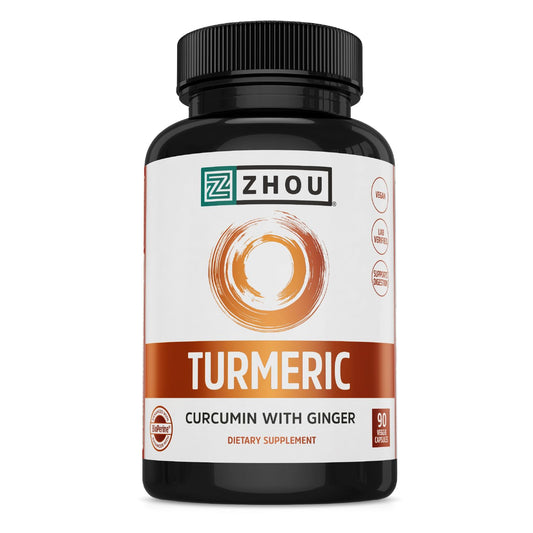 Pre-Order | Arrives in 5–10 Days – Zhou Turmeric Curcumin with Ginger - Turmeric and Ginger Supplement for Women and Men, Curcuminoids with Black Pepper Extract for Digestion and Digestive Health - 90 Veggie Capsules