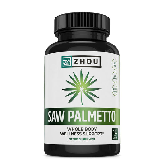 Pre-Order | Arrives in 5–10 Days – Zhou Saw Palmetto Supplement for Men - Premium Complex, Advanced Formula, Extra Strength 450mg Saw Palmetto Berry Per Capsule - 100 Vegetarian Capsules