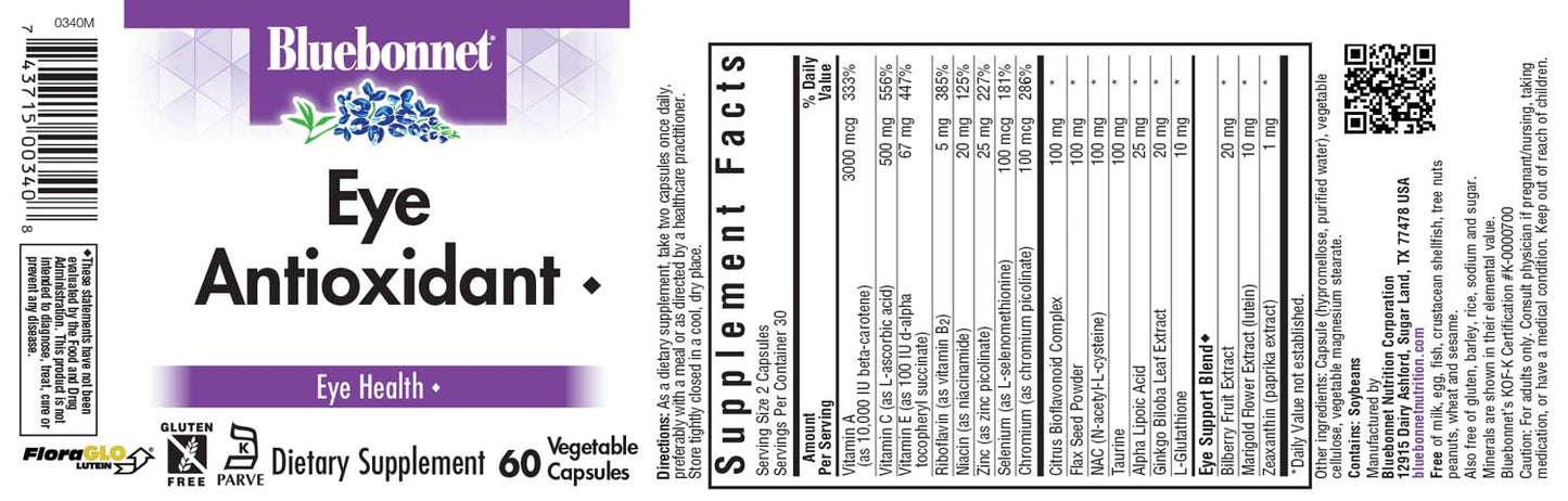 Pre-Order | Arrives in 5–10 Days – BlueBonnet Eye Antioxidant with Zeaxanthin Formula Vegetarian Capsules, 60 Count