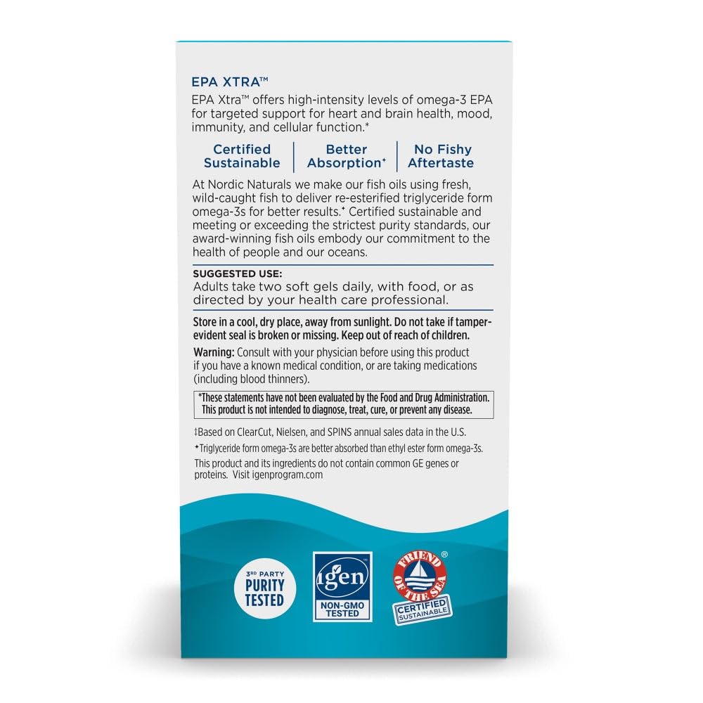Pre-Order | Arrives in 5–10 Days – Nordic Naturals EPA Xtra, Lemon - 90 Soft Gels - 1640 mg Omega-3 - High-Intensity EPA Formula for Positive Mood, Heart Health & Healthy Immunity - Non-GMO - 45 Servings