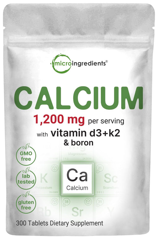 Pre-Order | Arrives in 5–10 Days – Micro Ingredients Calcium Supplements for Women and Men, 300 Tablets | Calcium 1,200 mg with Vitamin D3 & K2 (MK-7) & Boron + Mineral Complex | Supports Bone, Immune & Heart Health | Non-GMO