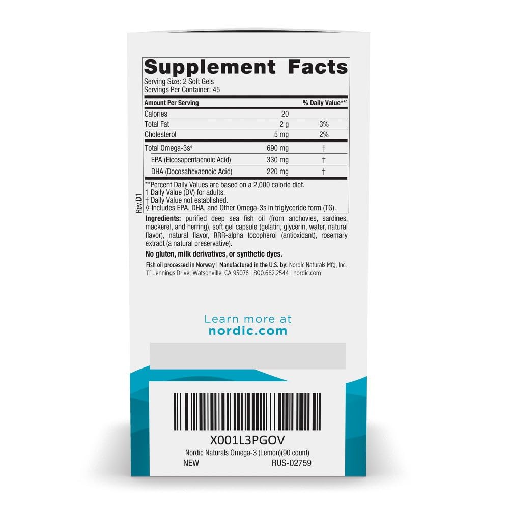 Pre-Order | Arrives in 5–10 Days – Nordic Naturals Omega-3, Lemon Flavor - 90 Soft Gels - 690 mg Omega-3 - Fish Oil - EPA & DHA - Immune Support, Brain & Heart Health, Optimal Wellness - Non-GMO - 45 Servings
