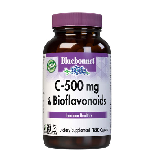 Pre-Order | Arrives in 5–10 Days – Bluebonnet Nutrition C-500 mg Plus Bioflavonoids Caplets, Vitamin C 500 mg, Citrus Bioflavonoids 250 mg, for Immune Health, Soy Free, Gluten Free, Non-GMO, Kosher, Dairy Free, Vegan, 180 Caplets