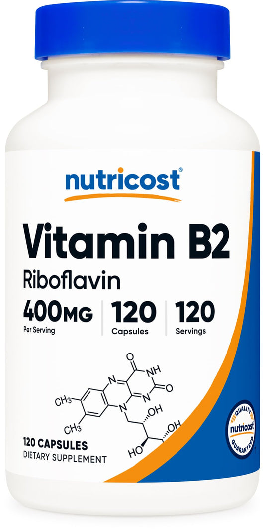Pre-Order | Arrives in 5–10 Days – 
Nutricost Vitamin B2 (Riboflavin) 400mg, 120 Capsules - Gluten Free, Non-GMO