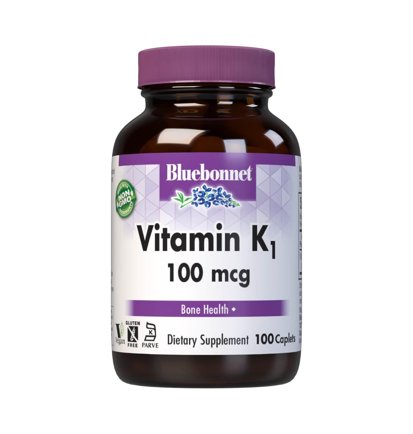 Pre-Order | Arrives in 5–10 Days – Bluebonnet Vitamin K1 100 mcg Supports Bone Health - Phylloquinone Crystalline Vitamin K Supplement - Non-GMO, Kosher Certified, Gluten-Free, Dairy-Free - 100 Vegan Caplets