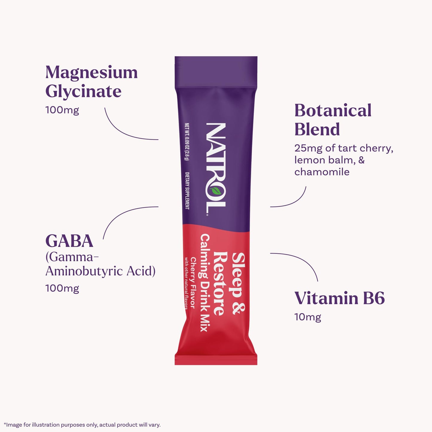Pre-Order | Arrives in 5–10 Days – Natrol Sleep & Restore Calming Drink Mix with Magnesium Glycinate, Magnesium Sleep Aid, Melatonin-Free, Cherry, 10 Stick Packs
