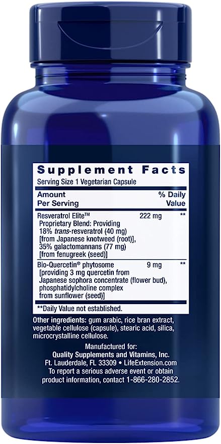 Pre-Order | Arrives in 5–10 Days – Life Extension Optimized Resveratrol Elite - Highly Bioavailable Trans Resveratrol Supplement - From Grape & Japanese Knotweed - For Brain Health - Gluten-Free, Non-GMO - 60 Vegetarian Capsules