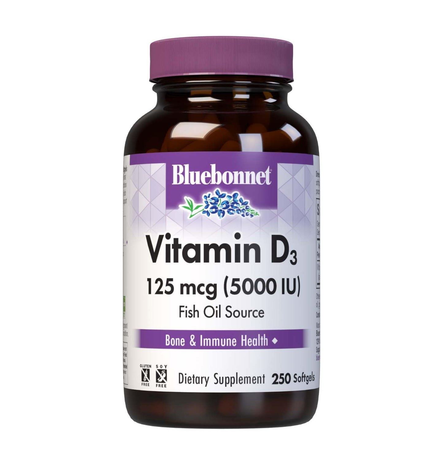 Pre-Order | Arrives in 5–10 Days – Bluebonnet Nutrition Vitamin D3 5000 IU Softgels, Aids in Muscle and Skeletal Growth, Cholecalciferol from Fish Oil, Non GMO, Gluten Free, Soy Free, Dairy Free, Yellow, 250 Softgels