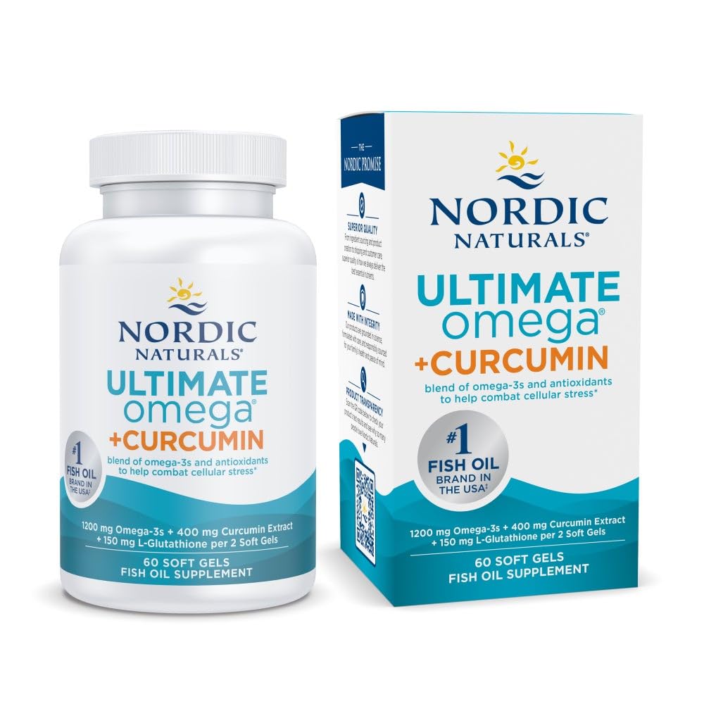 Pre-Order | Arrives in 5–10 Days – Nordic Naturals Omega Curcumin, Lemon - 60 Soft Gels - 1200 mg Omega-3 + 400 mg Optimized Curcumin - Combats Cellular Stress - Non-GMO - 30 Servings