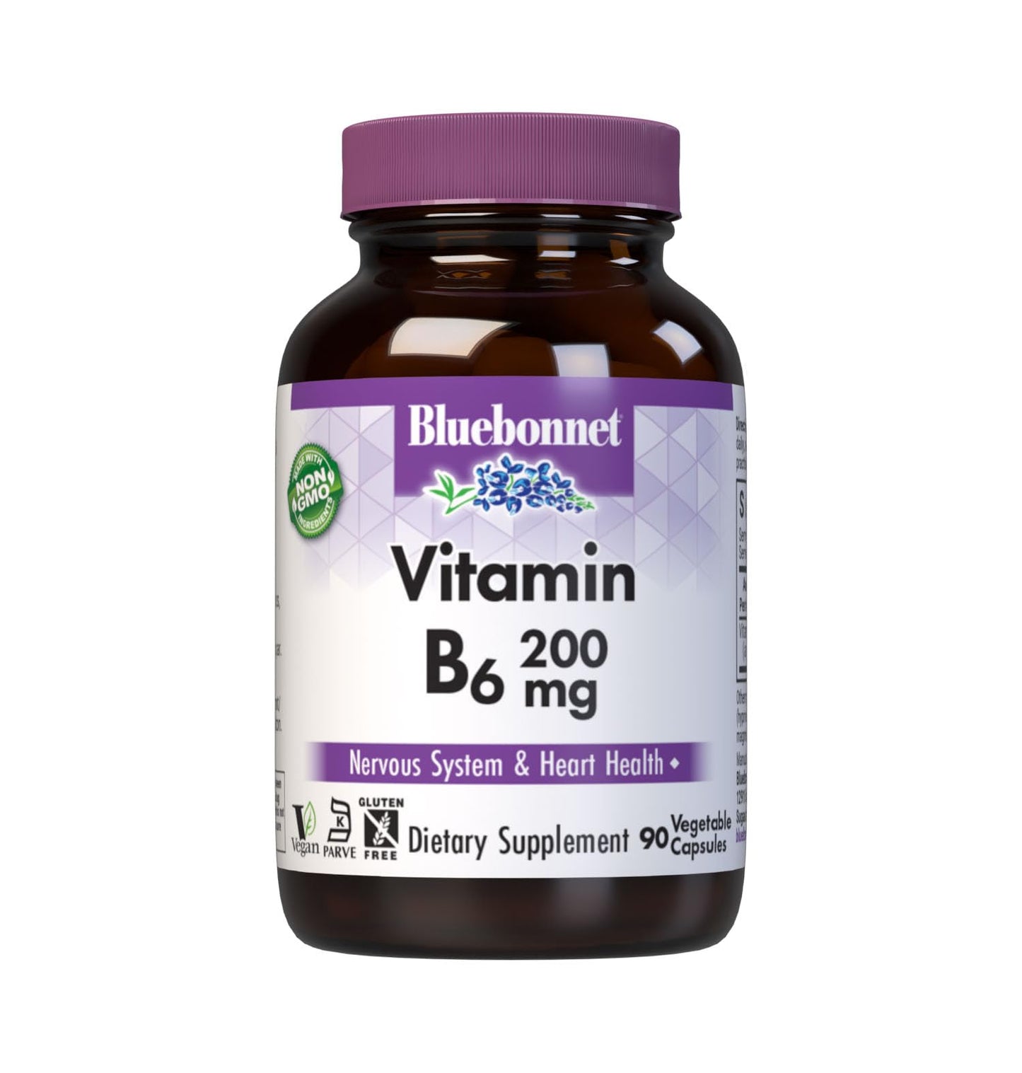 Pre-Order | Arrives in 5–10 Days – Bluebonnet Nutrition Vitamin B6 Vegetable Capsules, 200 mg, For Cardiovascular and Nervous System Health, Soy Free, Gluten Free, Kosher, Dairy Free, Vegan, Non-GMO, 90 Vegetable Capsules, 90 Servings