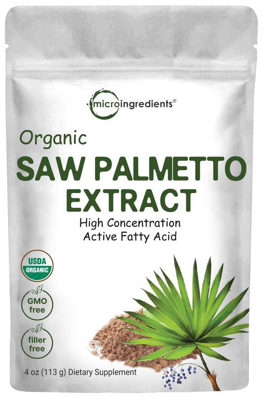 Pre-Order | Arrives in 5–10 Days – Sustainably US Grown, Organic Saw Palmetto Powder, 4 Ounce, with Active Fatty Acid, Pure Saw Palmetto Prostate & Hair Growth Supplement, Healthy Urination Frequency & Hair Loss Blocker Supplement