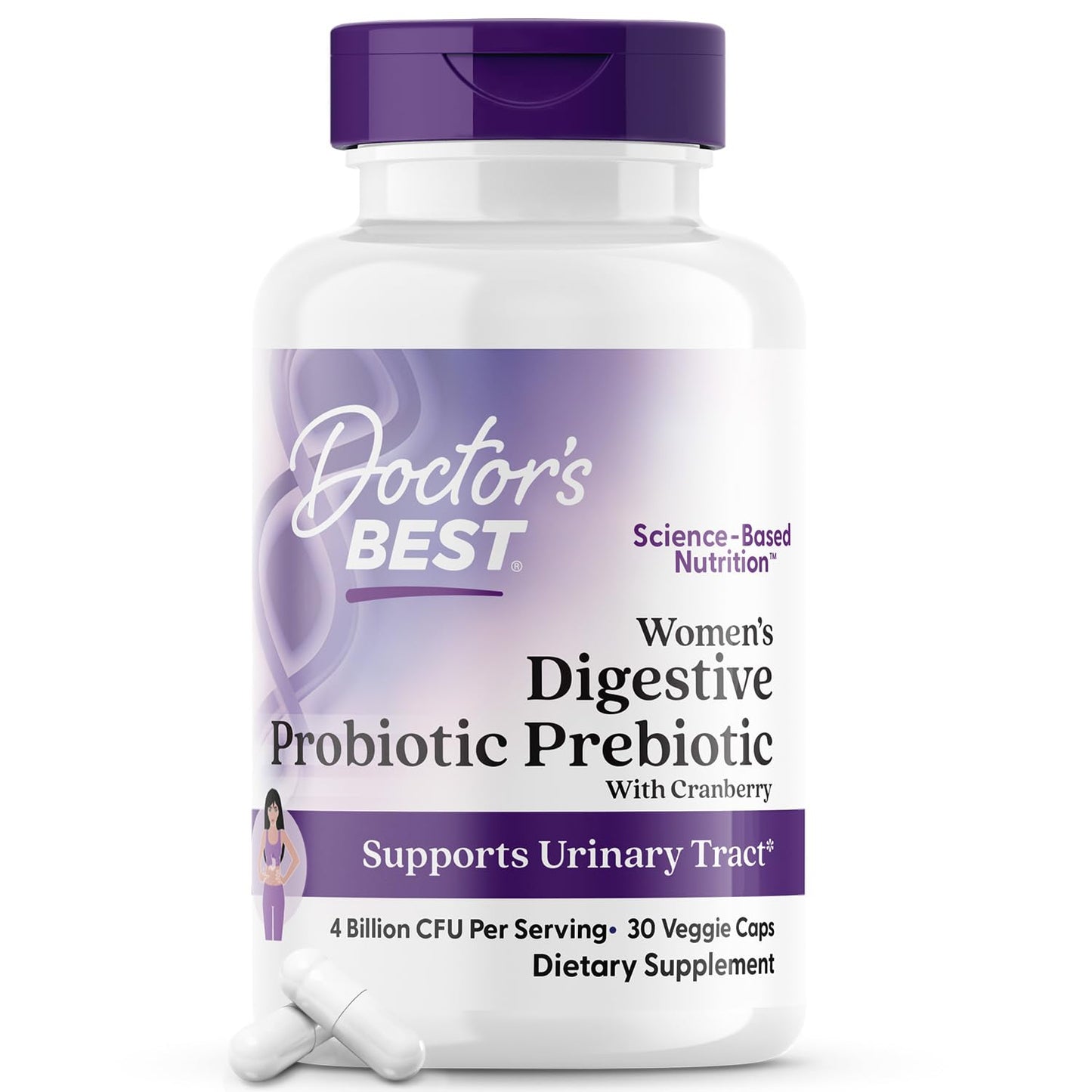 Pre-Order | Arrives in 5–10 Days – Doctor's BEST Womens Digestive Probiotic Prebiotic with Cranberry and PreforPro (4 Billion CFU), Supports Urinary Tract, Non-GMO, Vegan 30 Veggie Caps