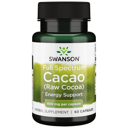 Pre-Order | Arrives in 5–10 Days – Swanson Full Spectrum Cacao (Raw Cocoa) - Herbal Supplement Promoting Mild Energy Support - Traditional Whole Fruit Formula - (60 Capsules, 400mg Each)
