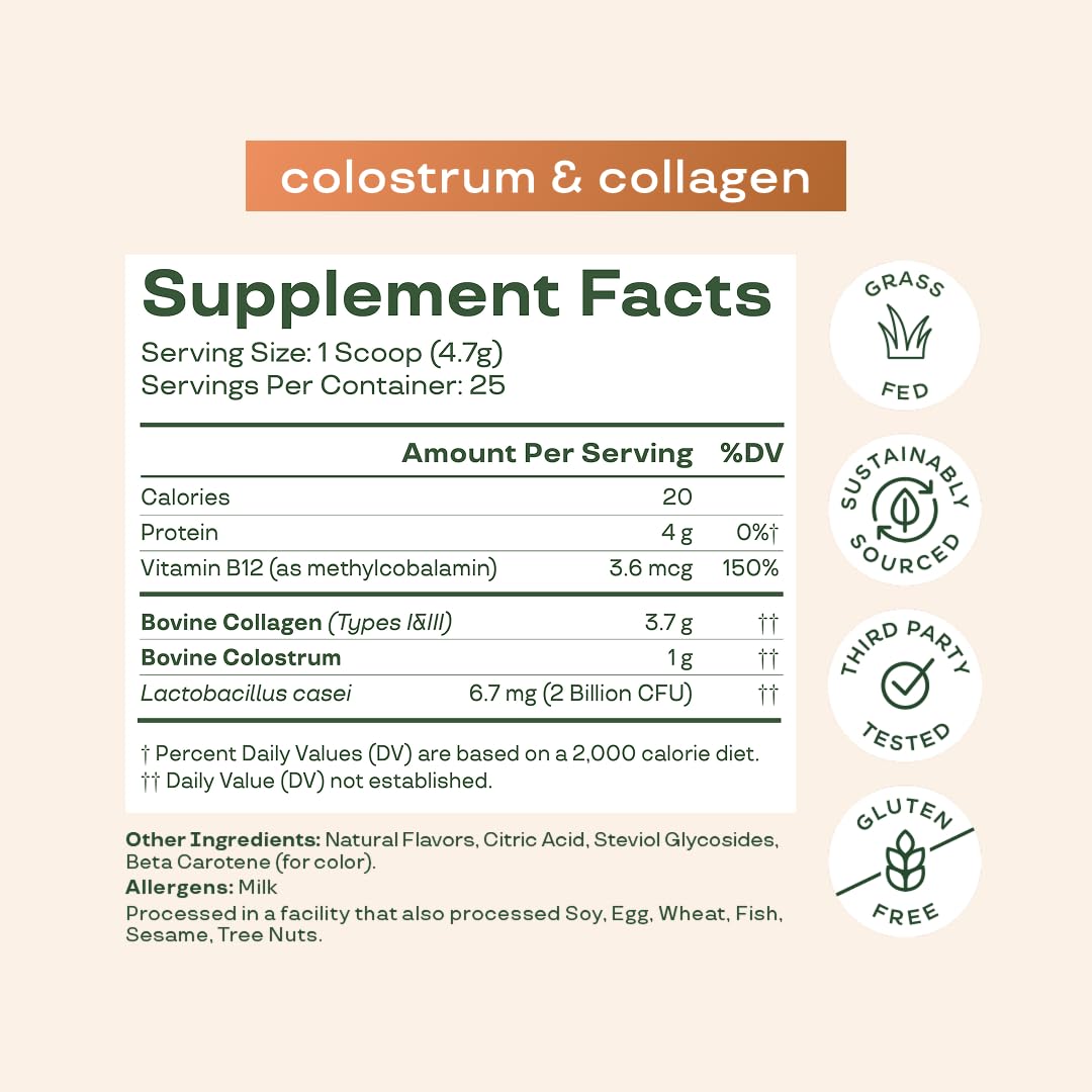 Pre-Order | Arrives in 5–10 Days – 
Bloom Nutrition Bovine Colostrum Powder for Gut Health, Immune Support, Hair Growth & Beauty Supplement, Gluten Free, Sugar Free | Orange Cream, 25 Servings