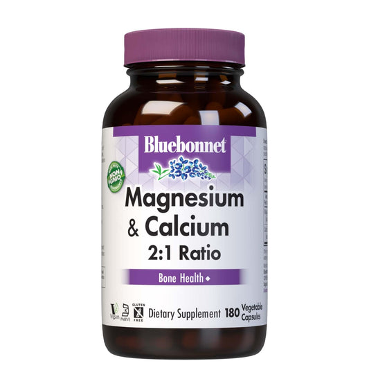 Pre-Order | Arrives in 5–10 Days – Bluebonnet Nutrition Magnesium & Calcium 2:1 Ratio, Bone Health*, Non-GMO, Vegan, Kosher Certified, Gluten-Free, Soy-Free, Dairy-Free, 180 Vegetable Capsules, 60 Servings