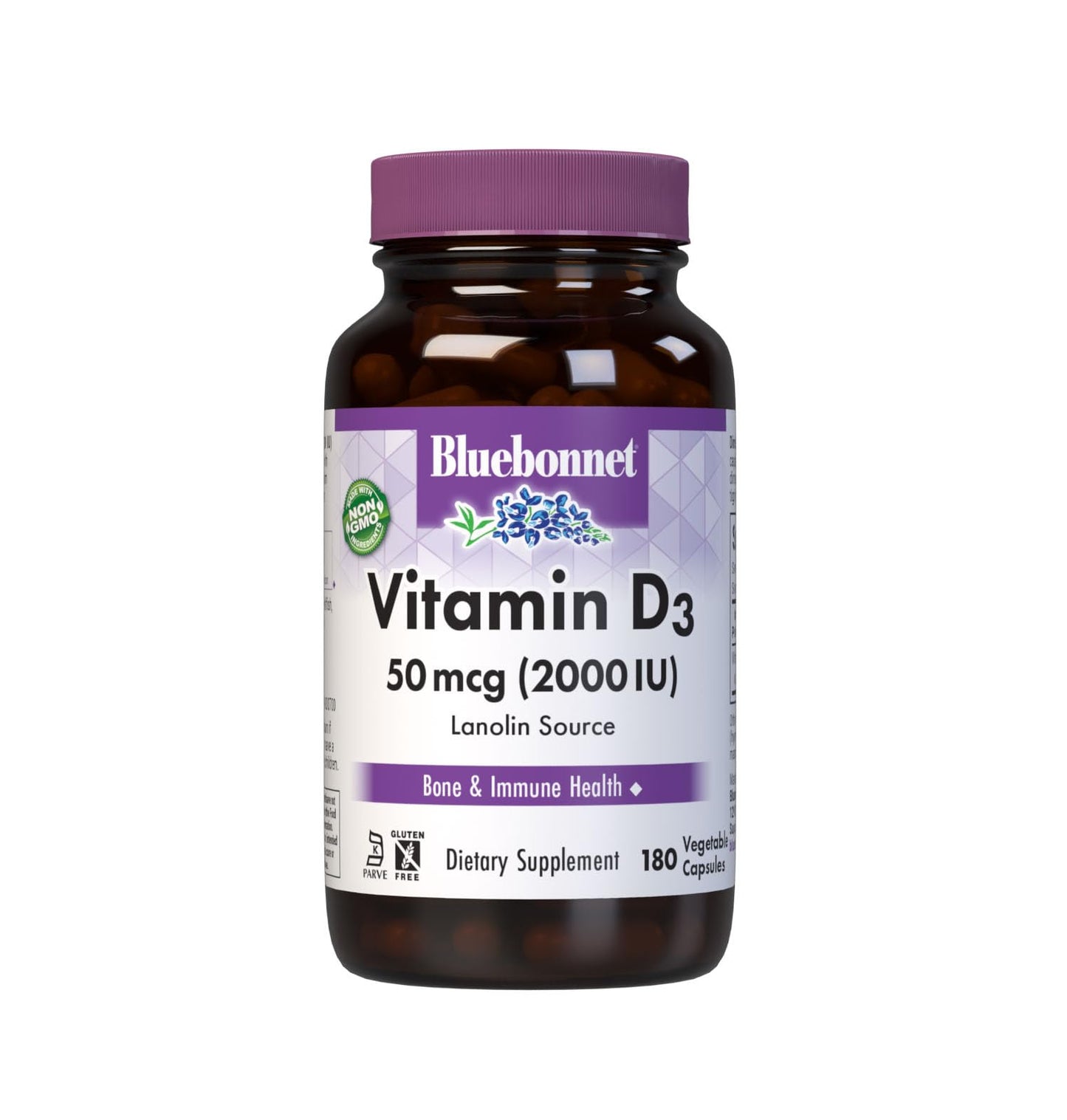 Pre-Order | Arrives in 5–10 Days – Bluebonnet Nutrition Vitamin D3 2000 IU Vegetable Capsule, Aid in Muscle and Skeletal Growth, Cholecalciferol from Lanolin, D3, Non GMO, Gluten Free, Soy Free, Milk Free, Kosher, 180 Vegetable Capsule