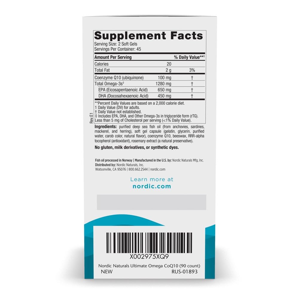 Pre-Order | Arrives in 5–10 Days – Nordic Naturals Ultimate Omega + CoQ10, Lemon - 90 Soft Gels - 1280 mg Omega-3 + 100 mg CoQ10 - Heart Health, Cellular Energy, Antioxidant Support - Non-GMO - 45 Servings