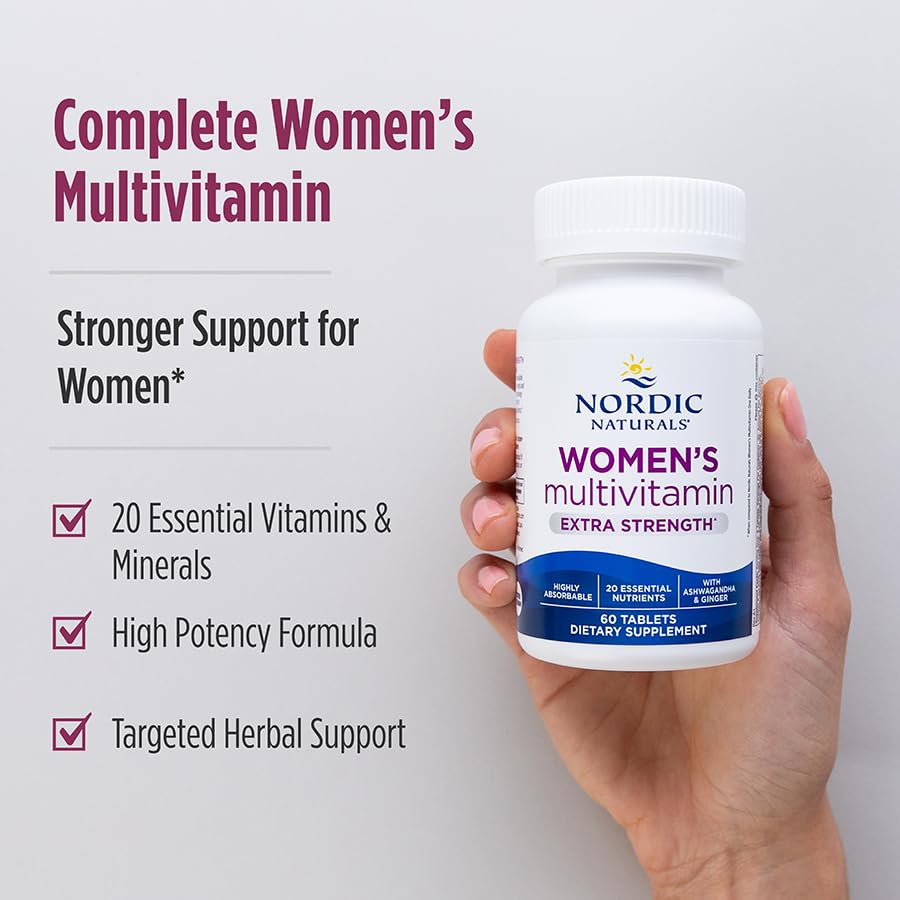Pre-Order | Arrives in 5–10 Days – Nordic Naturals Women’s Multivitamin Extra Strength - Skin, Hair, Energy, & Bone Support - Immunity Supplement - 20 Essential Nutrients - 60 Tablets - 30 Servings