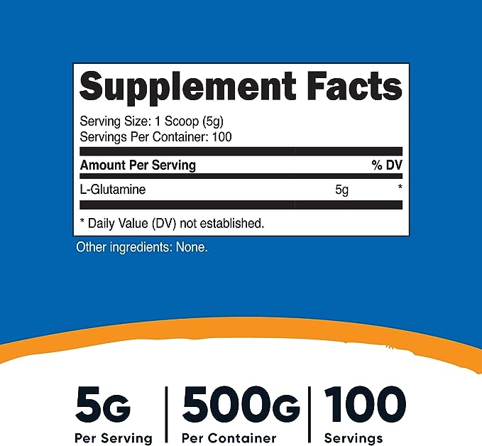 Pre-Order | Arrives in 5–10 Days – 
Nutricost L-Glutamine Powder (500 Grams) Unflavored - Gluten Free & Non-GMO, 100 Servings