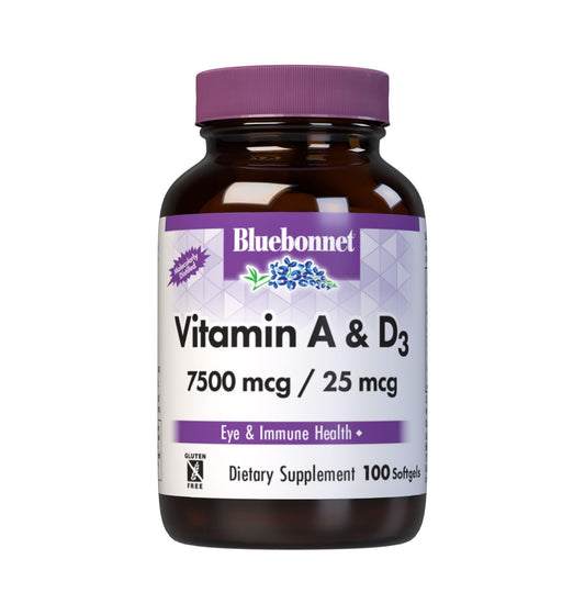 Pre-Order | Arrives in 5–10 Days – Bluebonnet Nutrition Vitamin A & D3 25,000 IU/1,000 IU from Deep Sea, Cold Water, Fish Oil - For Eye Health & Immune Function* - Gluten Free - Dairy Free - Molecularly Distilled - 100 Softgel/Servings