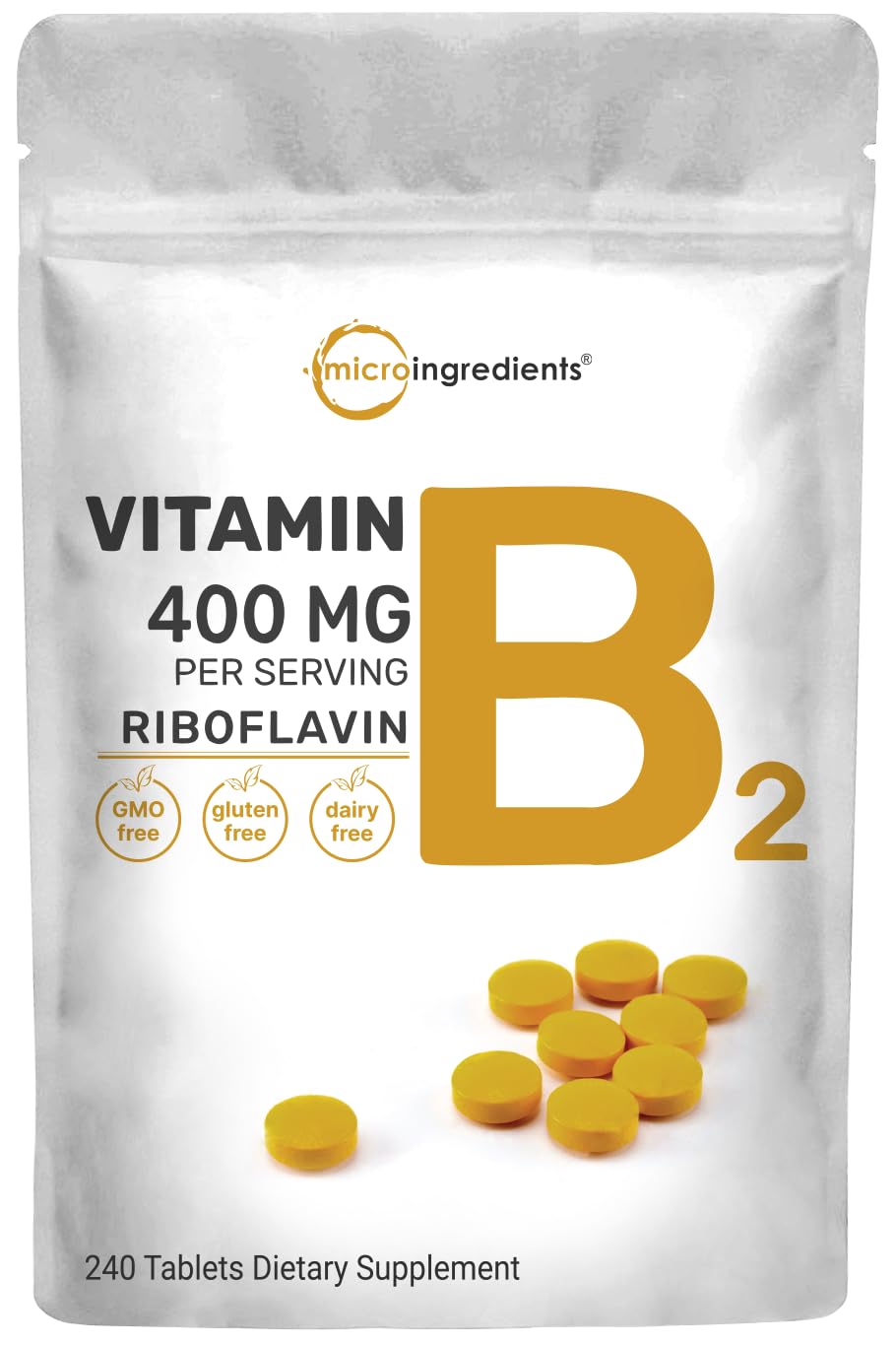 Pre-Order | Arrives in 5–10 Days – Micro Ingredients Riboflavin Vitamin B2, 400mg Per Serving, 240 Mini Tablets | Essential Vitamin B Supplement | B Vitamins for Energy Production | Easy to Swallow, Non-GMO