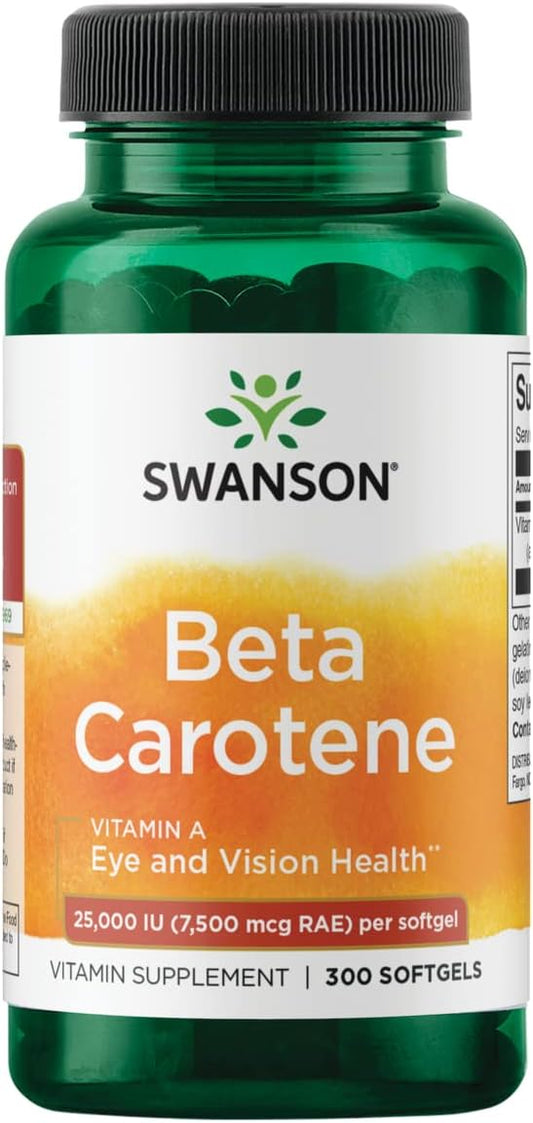 Pre-Order | Arrives in 5–10 Days – Swanson Beta-Carotene Vitamin A 25000 IU Skin Eye Immune System Health Antioxidant Support 7500 mcg 300 Softgels Count