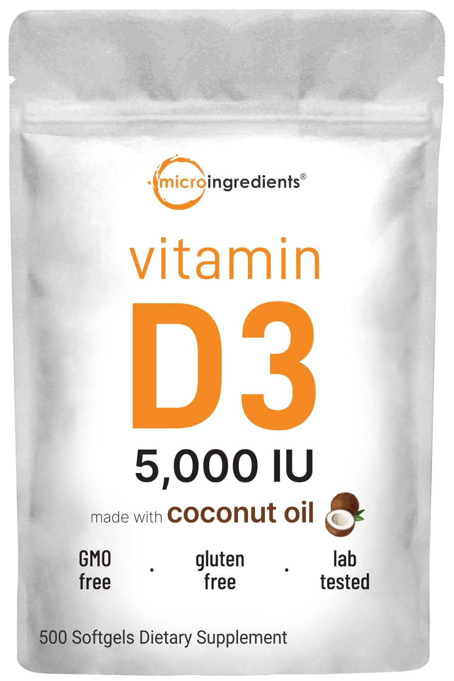 Pre-Order | Arrives in 5–10 Days – Micro Ingredients Vitamin D3 5,000 IU | 500 Softgels with Virgin Coconut Oil for Better Absorption | Vitamin D as Cholecalciferol | Supports Calcium Absorption, Bone, Immune, & Heart Health