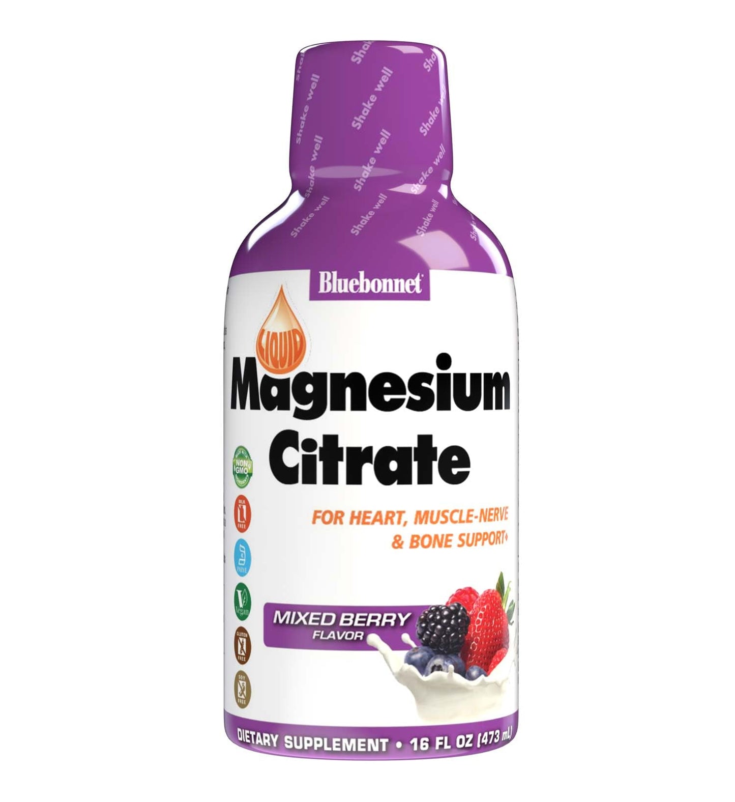 Pre-Order | Arrives in 5–10 Days – Bluebonnet Nutrition Magnesium Citrate 420 mg - Calm Mind & Body* – Supports Heart, Muscle & Sleep* - Non-GMO, Vegan, Kosher, Gluten-Free, Soy-Free, Milk-Free - 16 FL OZ, Mixed Berry Flavor