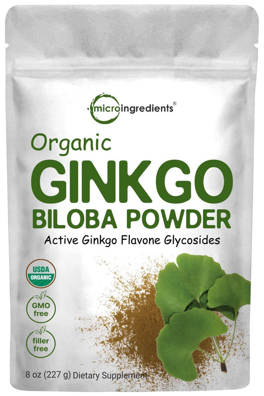 Pre-Order | Arrives in 5–10 Days – Micro Ingredients Raw Organic Ginkgo Biloba Powder, 8 Ounce (18 Months Supply), Filler Free, Supports Brain Function and Mental Alertness, No GMOs and Vegan Friendly