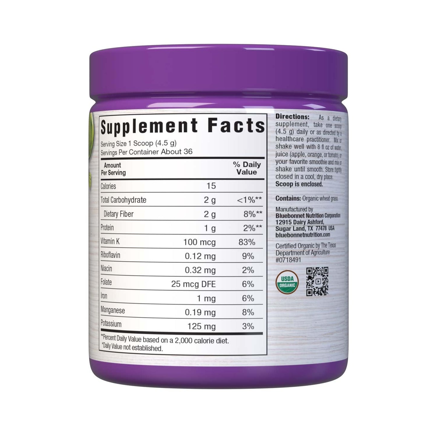 Pre-Order | Arrives in 5–10 Days – Bluebonnet Nutrition Super Earth Organic Wheatgrass Powder, 35 Servings, Dark Green, 5.6 Oz