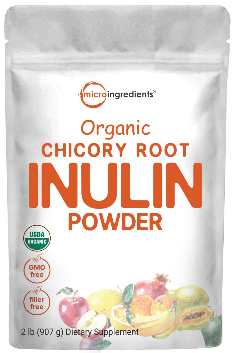 Pre-Order | Arrives in 5–10 Days – Micro Ingredients Organic Chicory Root Inulin Powder, 2 Pounds | Natural Prebiotic Fiber Supplement | Intestinal Support for Colon and Gut Health | Non-GMO and Vegan Friendly