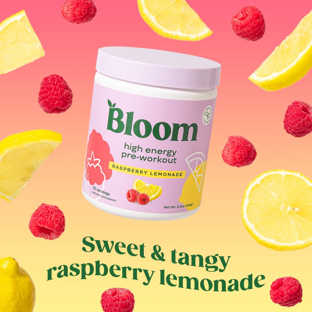 Pre-Order | Arrives in 5–10 Days – 
Bloom Nutrition High Energy Pre Workout with Beta Alanine, Ginseng and L Tyrosine for Amino Energy, Natural Caffeine Powder from Green Tea Extract, Keto, Sugar Free Drink Mix, Raspberry Lemonade