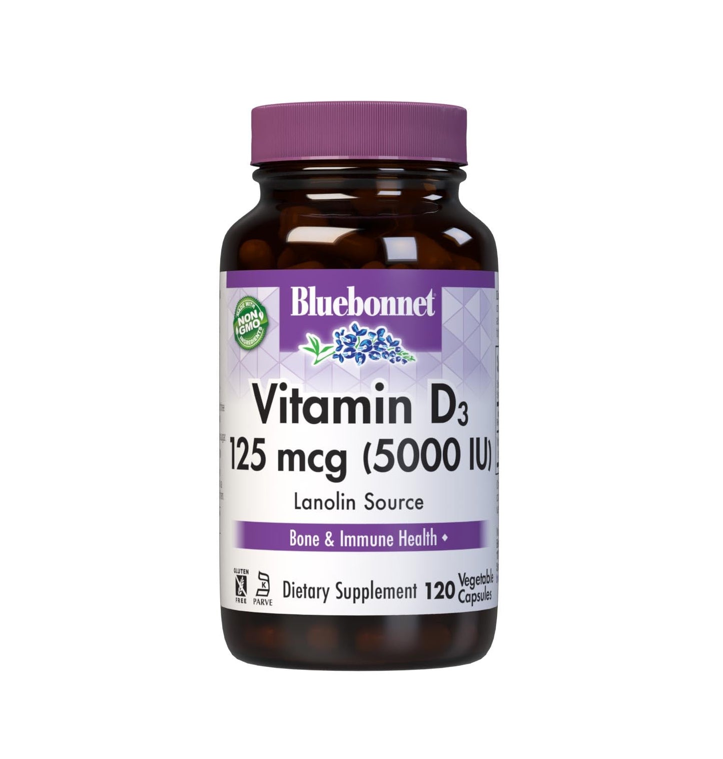 Pre-Order | Arrives in 5–10 Days – Bluebonnet Vitamin D3 5000 IU 125 mcg - Strong Bones & Immune Support Supplement for Women & Men* Soy-Free, Gluten-Free, Non-GMO, Vegetarian - Highly Absorbable Vitamin D - 120 Veggie Capsules