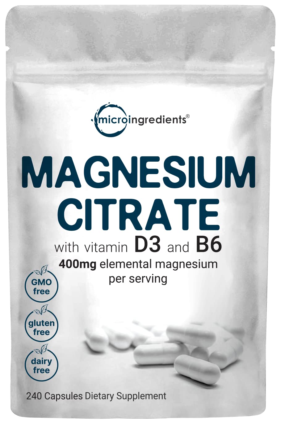 Pre-Order | Arrives in 5–10 Days – Magnesium Citrate 400mg with Vitamin D3 1000IU & B6, 240 Capsules | Elemental Mineral & Vitamins Complex | Combats Constipation, Supports Muscle, Heart, & Bone Health – Non-GMO