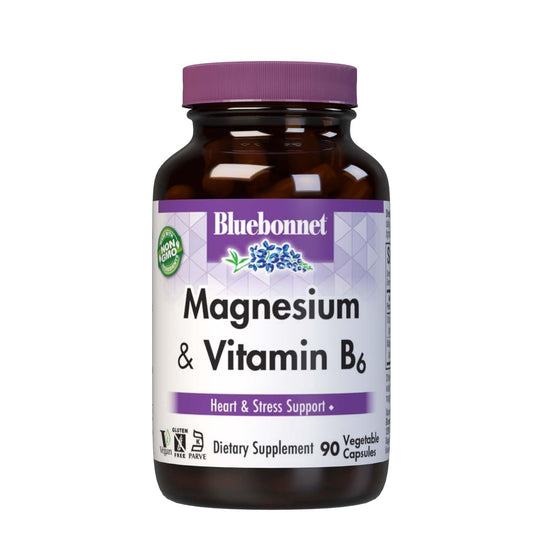 Pre-Order | Arrives in 5–10 Days – Bluebonnet Nutrition Magnesium & B6 – 400 mg Magnesium Oxide & Aspartate with Vitamin B6 25 mg – Heart & Brain Magnesium Complex for Women & Men* - Non-GMO, Vegan, Gluten-Free - 90 Vegetable Capsules