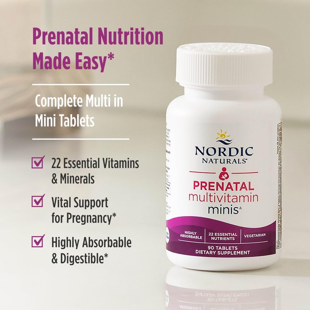 Pre-Order | Arrives in 5–10 Days – Nordic Naturals Vegetarian Prenatal Multivitamin Minis - 90 Easy to Swallow Tablets - Highly Absorbable Multivitamin and Mineral Supplement to Support Pregnancy - Non-GMO, 30 Servings