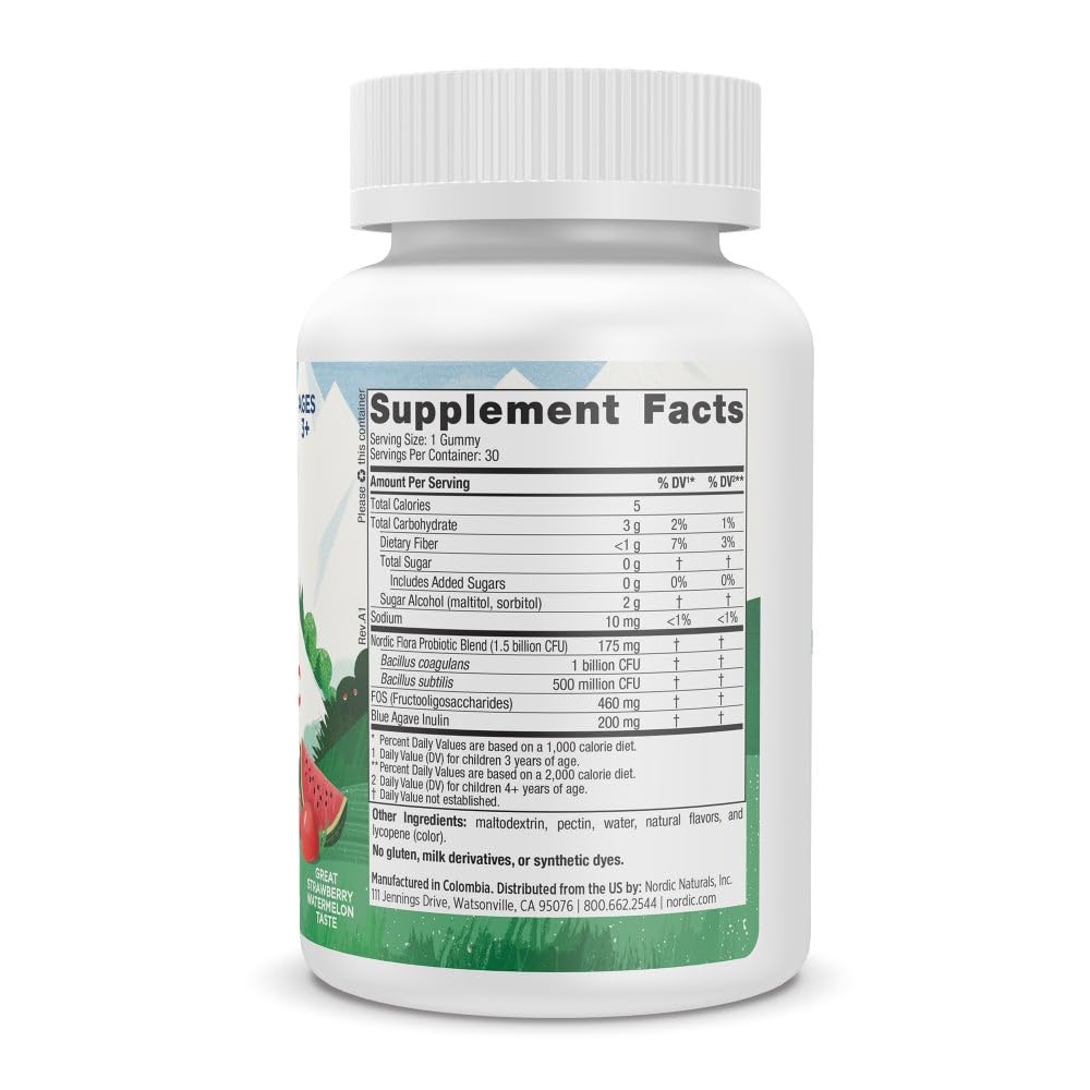 Pre-Order | Arrives in 5–10 Days – Nordic Naturals Zero Sugar Kids Probiotic Gummies - Strawberry Watermelon Flavor - 30 Gummies - Supports Digestive Wellness & Immune Health - Non-GMO - Third Party Tested - Vegan - 30 Servings