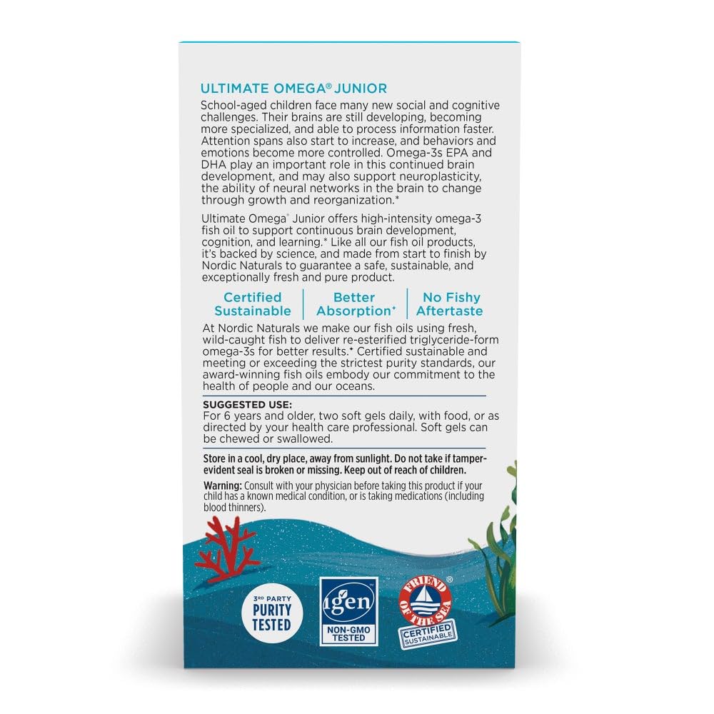 Pre-Order | Arrives in 5–10 Days – Nordic Naturals Ultimate Omega Jr., Strawberry - 90 Mini Soft Gels - 680 Total Omega-3s with EPA & DHA - Brain Health, Mood, Learning - Non-GMO - 45 Servings