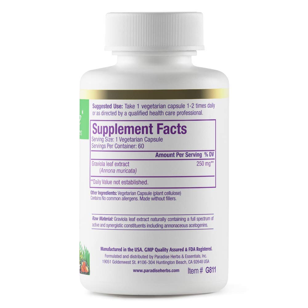 Pre-Order | Arrives in 5–10 Days – Paradise Herbs Graviola, Graviola Leaf Extract, Soursop Antioxidant Superfood, Whole Spectrum Extract, Ultra Pure, Vegan, Non-GMO, Gluten Free, 60 Count Vegetarian Capsules