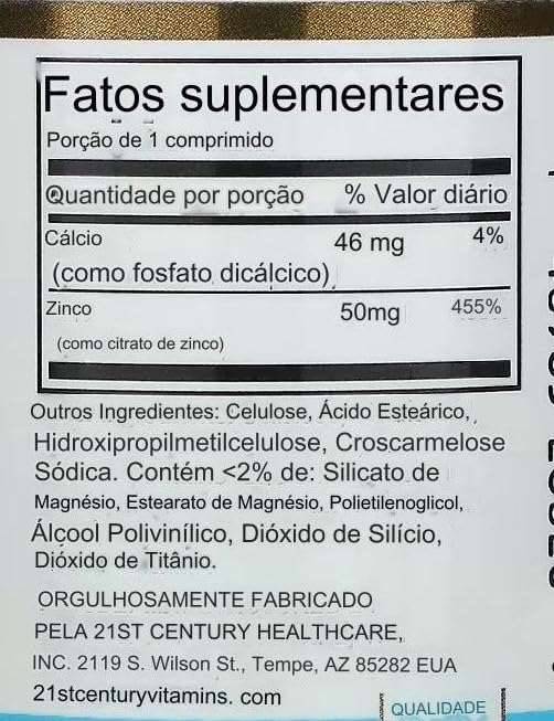 Pre-Order | Arrives in 5–10 Days – 21st Century HealthCare Zinc Citrate Tablets 50mg, 60 Count