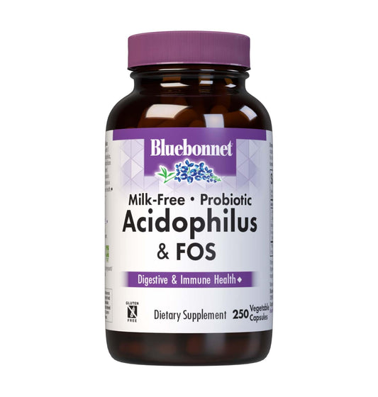 Pre-Order | Arrives in 5–10 Days – Bluebonnet Nutrition Milk-Free Probiotic Acidophilus & FOS, Digestive Health*, Immune Health*, Gluten-Free, Soy-Free, Dairy-Free, 250 Vegetable Capsules, 250 Servings