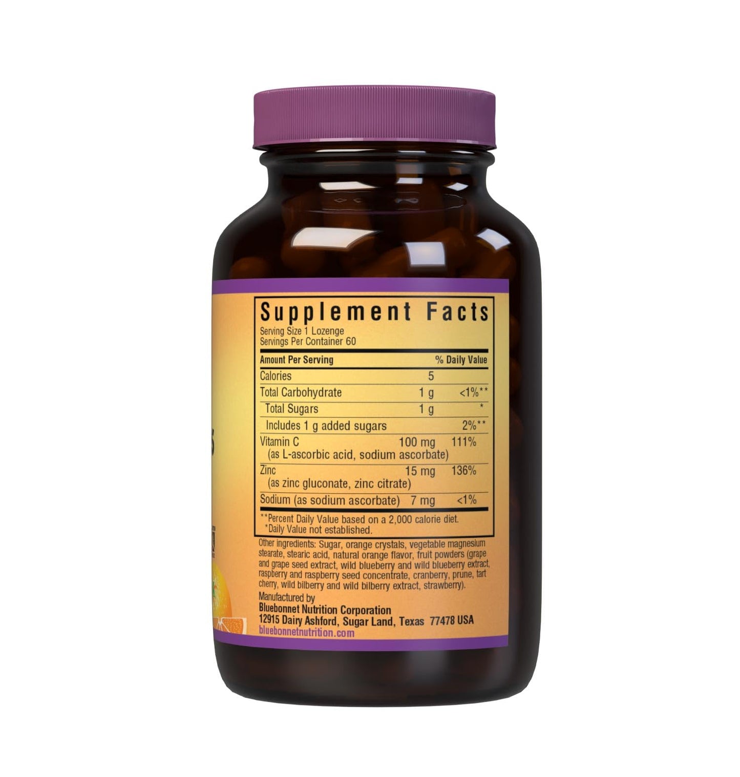 Pre-Order | Arrives in 5–10 Days – Bluebonnet Nutrition Earthsweet Zinc Lozenges 15mg Chewables, Plus 100mg of Vitamin C, Soy-Free, Gluten-Free, Kosher Certified, Dairy-Free, Vegan, Orange Flavored, 60 Lozenges