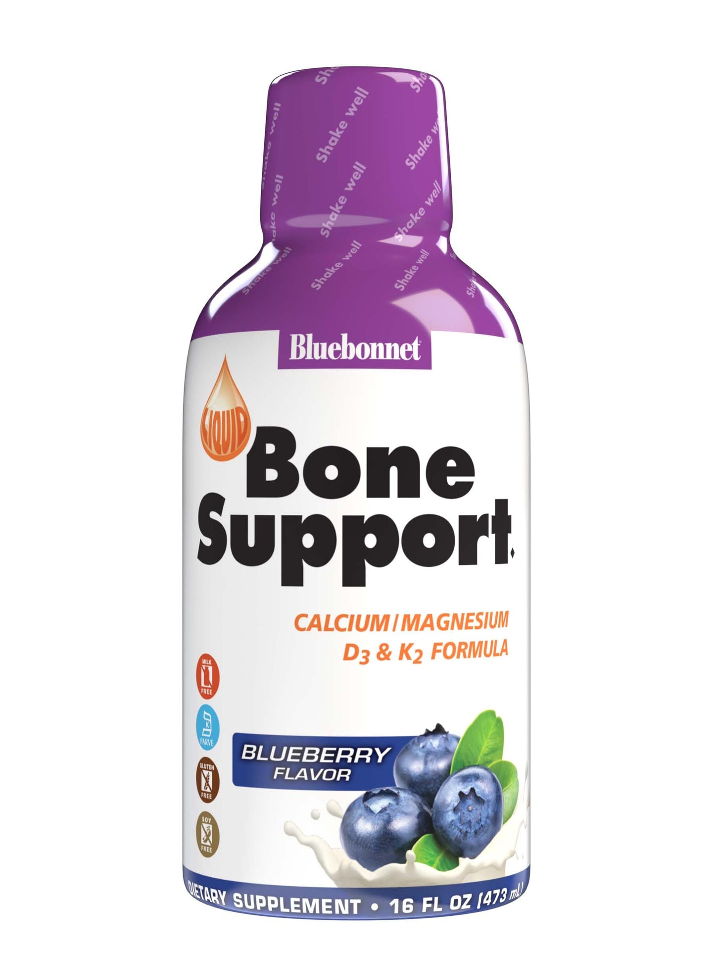 Pre-Order | Arrives in 5–10 Days – Bluebonnet Nutrition Liquid Bone Support Calcium Citrate, Magnesium Citrate, Vitamin D3, K2, for Bone Health, Non GMO, Gluten Free, Soy free, milk free, kosher, 32 Servings, Blueberry Flavor, 16 Fl Oz (Pack of 1)