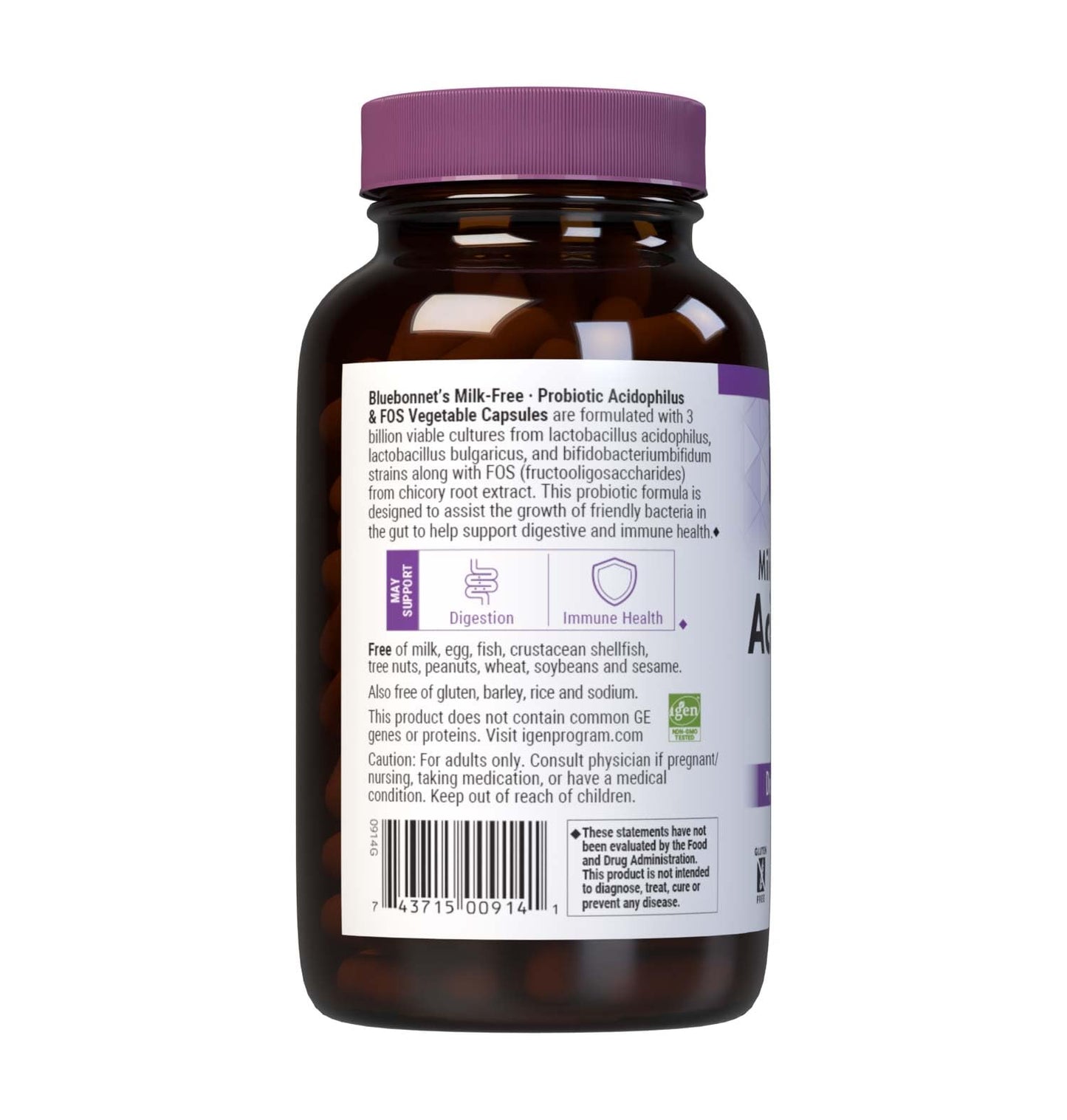Pre-Order | Arrives in 5–10 Days – Bluebonnet Nutrition Milk-Free Probiotic Acidophilus & FOS, Digestive Health*, Immune Health*, Gluten-Free, Soy-Free, Dairy-Free, 250 Vegetable Capsules, 250 Servings