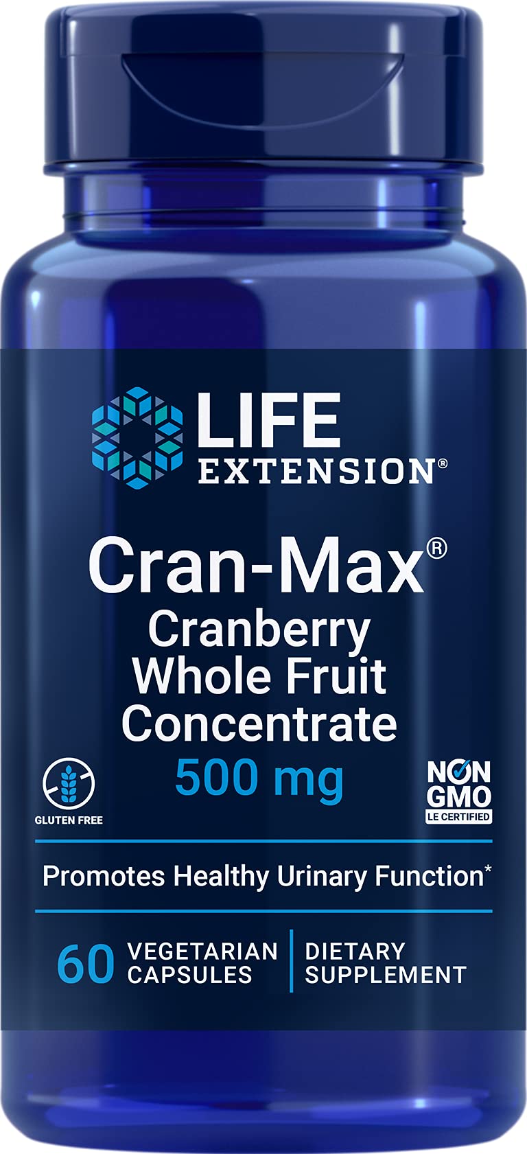 Pre-Order | Arrives in 5–10 Days – Life Extension Cran-Max®, 500 mg, Cranberry Whole Fruit Concentrate, Promotes Urinary Tract Health with Powerful antioxidants, Gluten-Free, Vegetarian, Non-GMO, 60 Capsules
