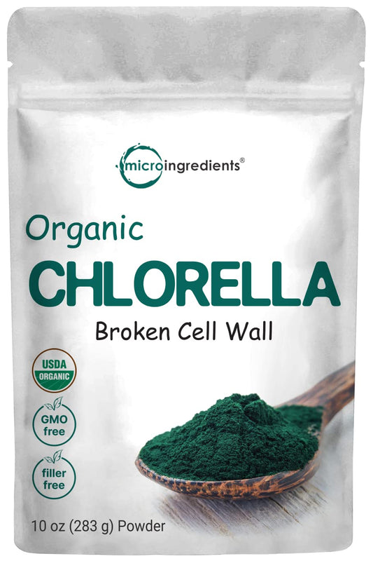 Pre-Order | Arrives in 5–10 Days – Micro Ingredients Organic Chlorella Powder, 10 Ounce, Broken Cell Wall, Rich in Vegan Proteins & Vitamins, Raw, Bulk Premium Chlorella Supplement, Vegan Friendly, Non-Irradiation