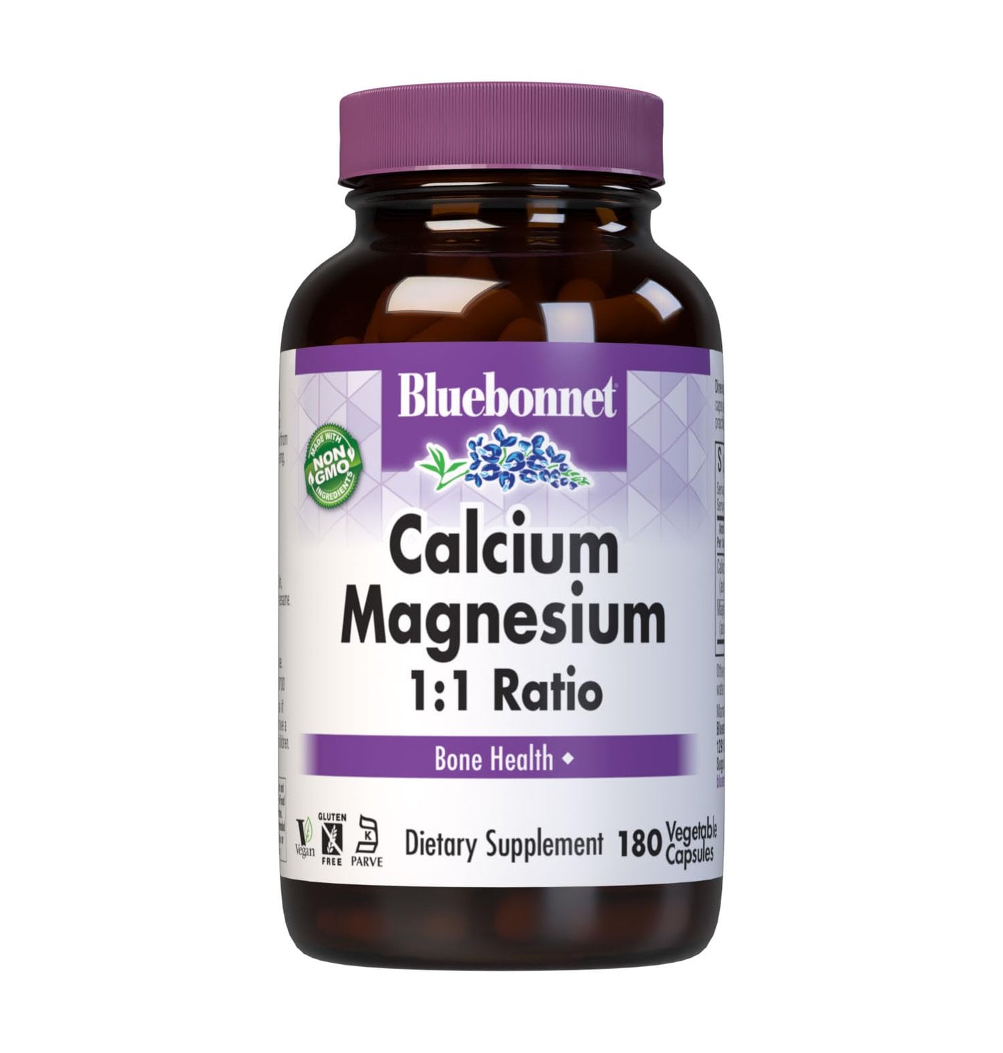 Pre-Order | Arrives in 5–10 Days – BlueBonnet Calcium Magnesium 1:1 Ratio Vegetarian Capsules, 180 Count, White